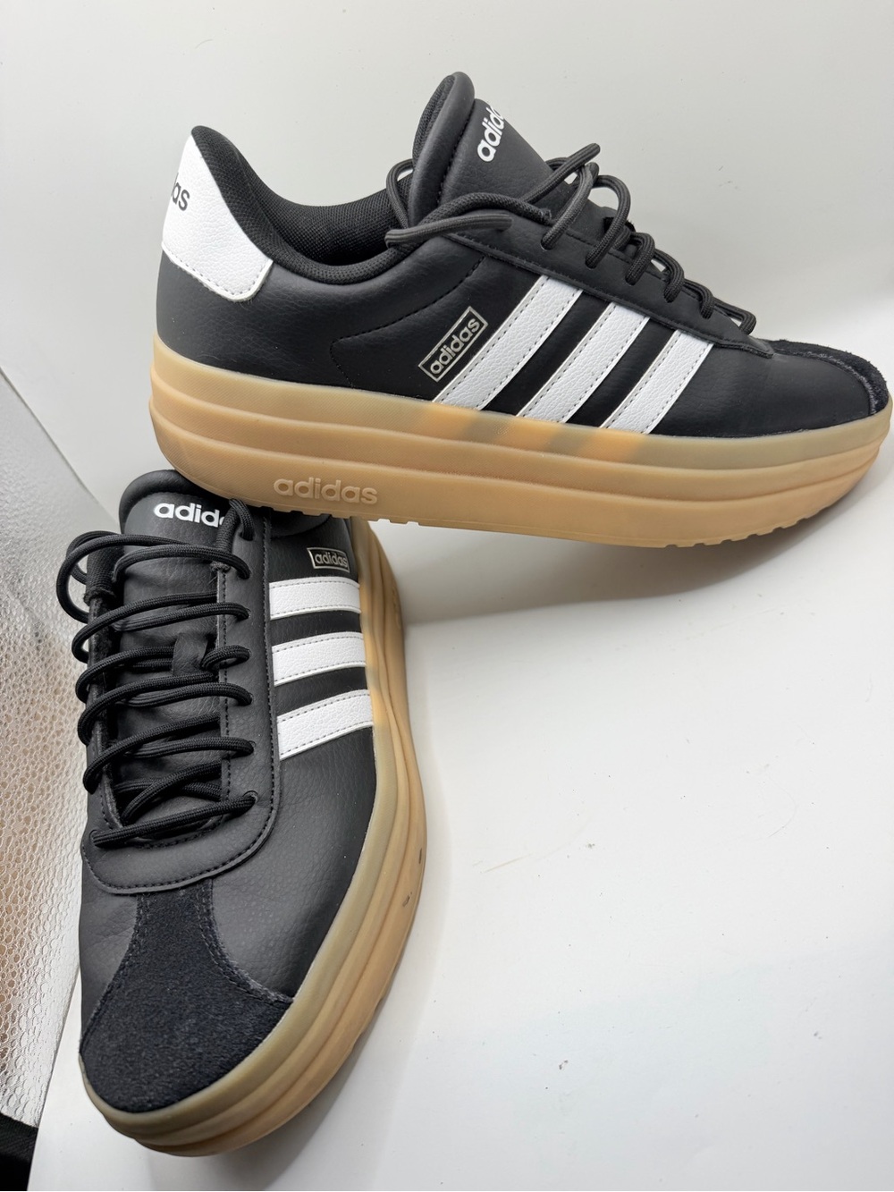 adidas Black and White Platform Sneakers with Gum Sole